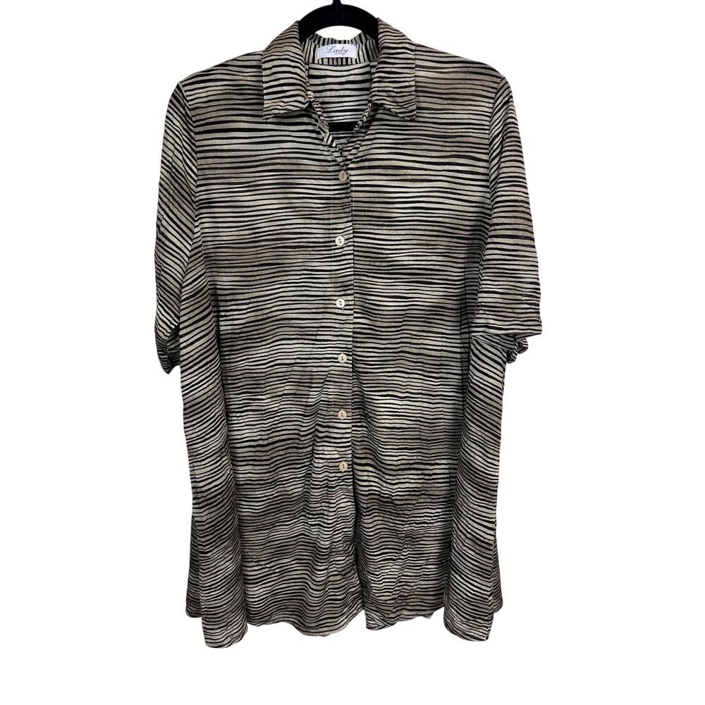 90s Lady Gottex Animal Stripe Oversized Button Up Dress